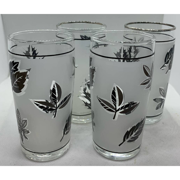VTG 1968 Libbey Frosted Silver Leaf Juice Glasses Set of 4 - Picture 1 of 4